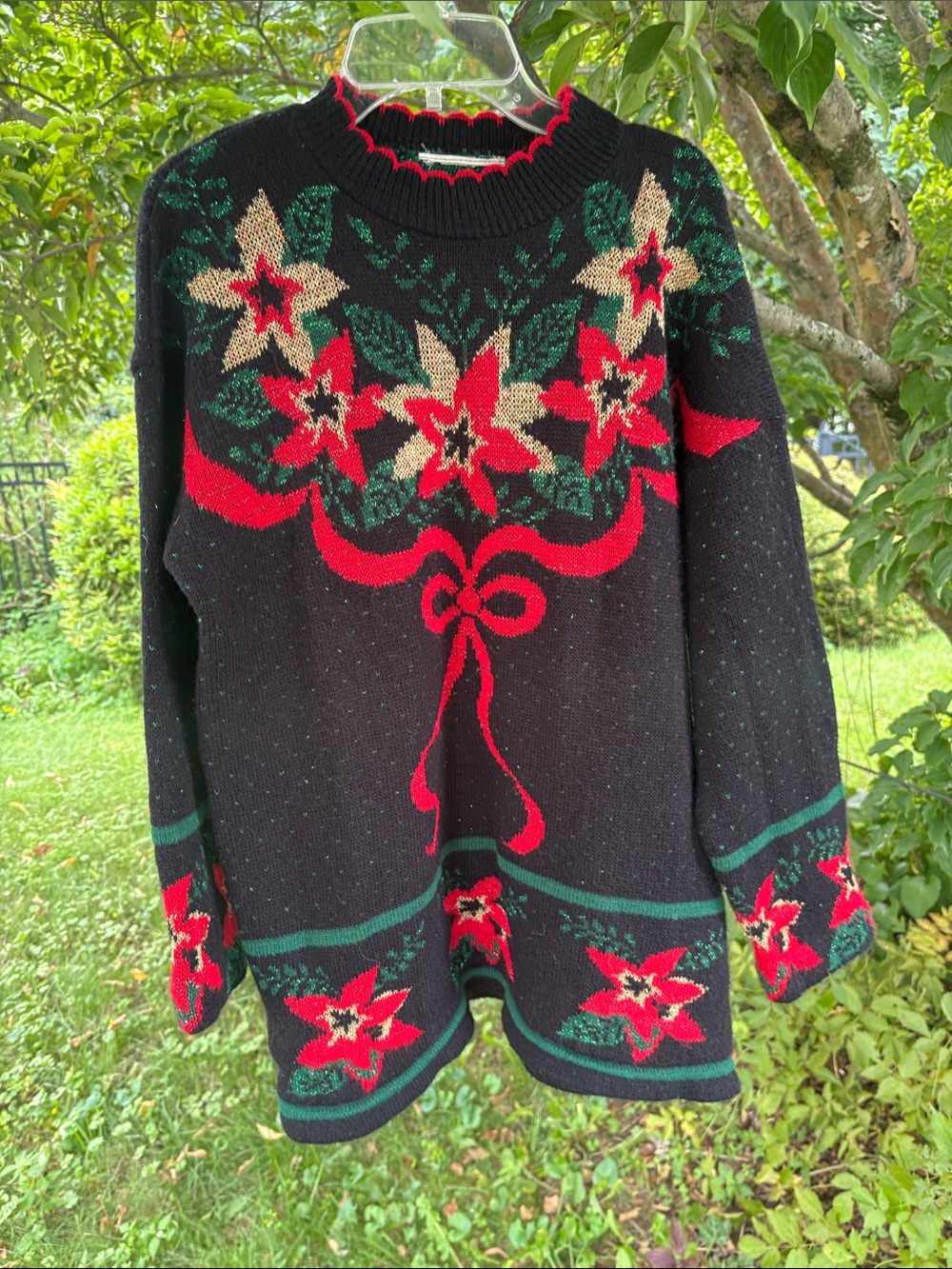 Black poinsettia Holiday Sweater